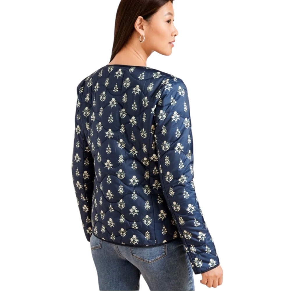 TALBOTS Quilted Collarless Jacket in Ditsey Foulard Navy/White Size 1X - Picture 3 of 12